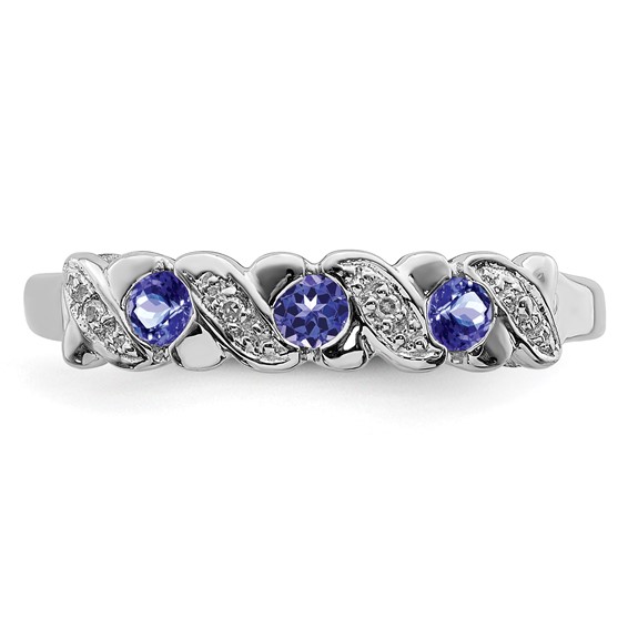 Sterling Silver Rhodium Tanzanite & Diam. Ring