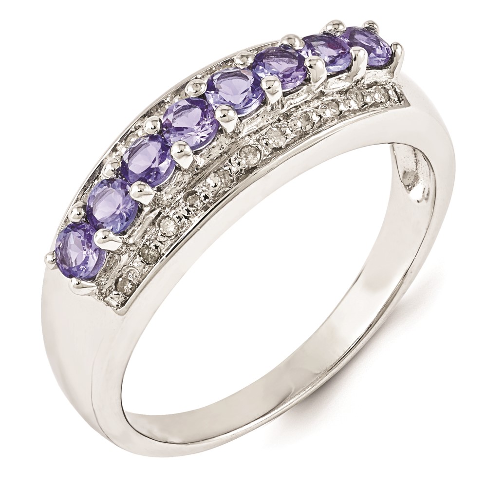 Sterling Silver Rhodium Tanzanite & Diam. Ring (QDX945-6)