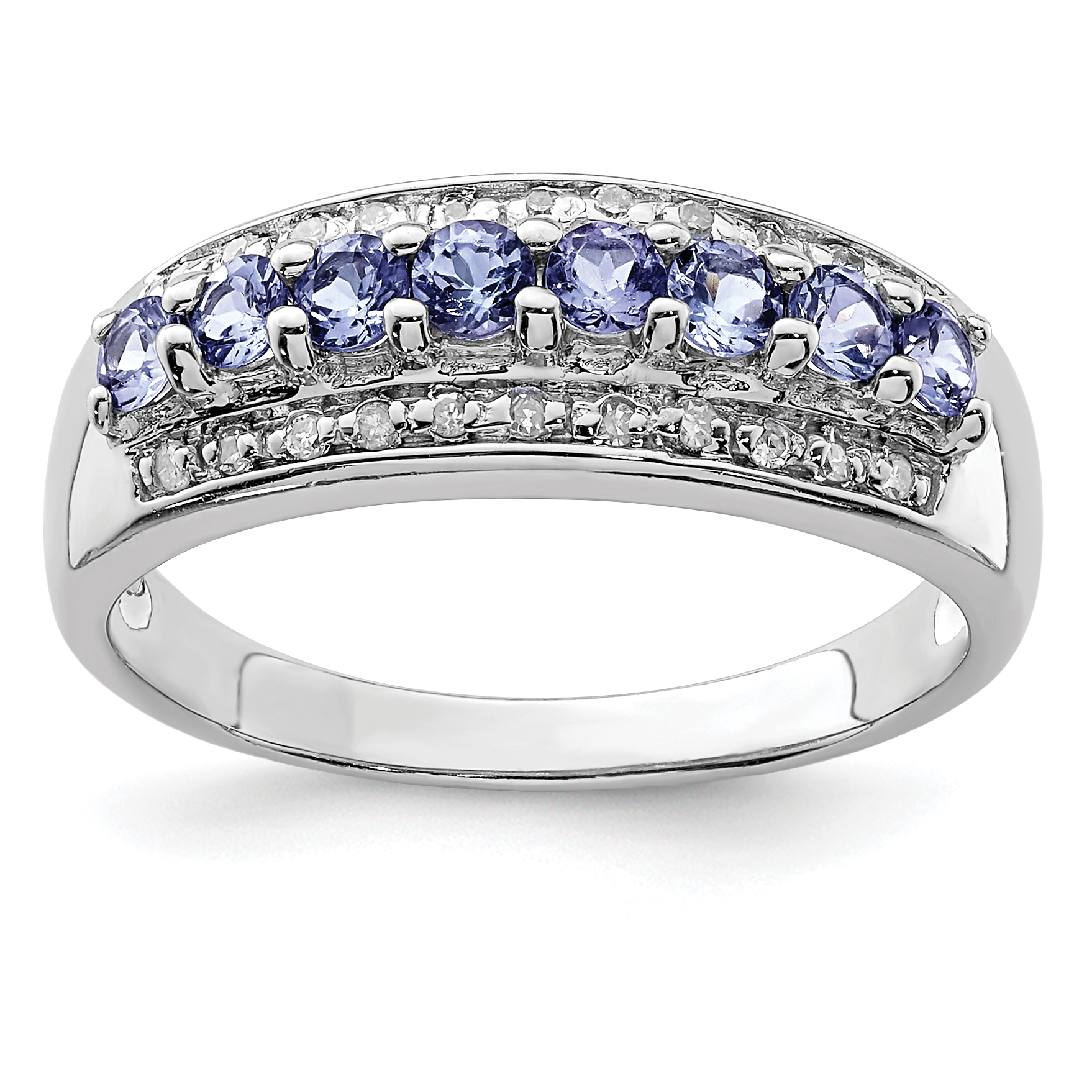 Sterling Silver Rhodium Tanzanite & Diam. Ring (QDX945-6)