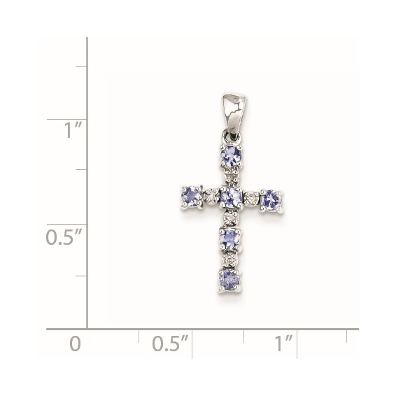 Sterling Silver Rhodium-plated Tanzanite & Diamond Pendant