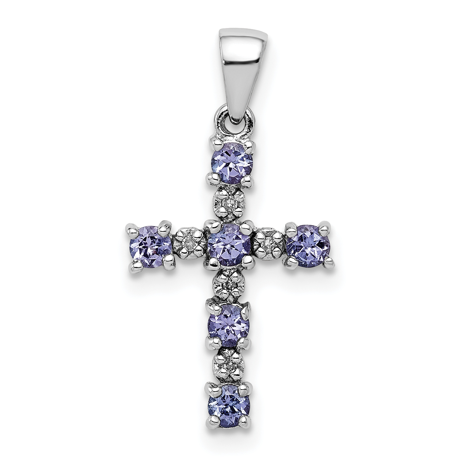 Sterling Silver Rhodium-plated Tanzanite & Diamond Pendant (QDX949)
