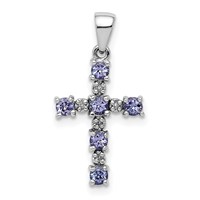 Sterling Silver Rhodium-plated Tanzanite & Diamond Pendant view 1