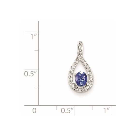 Sterling Silver Rhodium-plated Tanzanite & Diamond Pendant