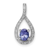 Sterling Silver Rhodium-plated Tanzanite & Diamond Pendant view 1
