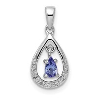Sterling Silver Rhodium-plated Tanzanite & Diamond Pendant view 1