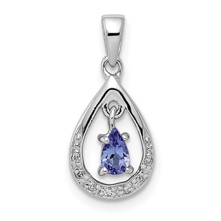 Sterling Silver Rhodium-plated Tanzanite & Diamond Pendant
