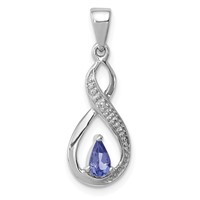 Sterling Silver Rhodium-plated Tanzanite & Diamond Pendant view 1