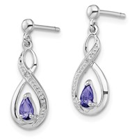 Sterling Silver Rhodium-plated Tanzanite & Diamond Earrings view 2