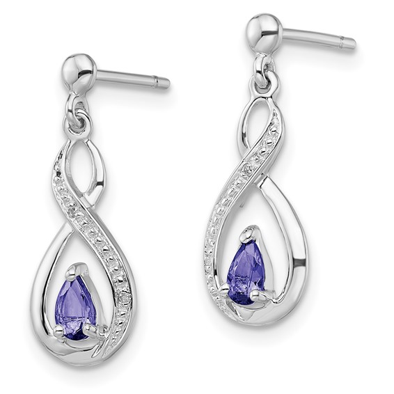 Sterling Silver Rhodium-plated Tanzanite & Diamond Earrings