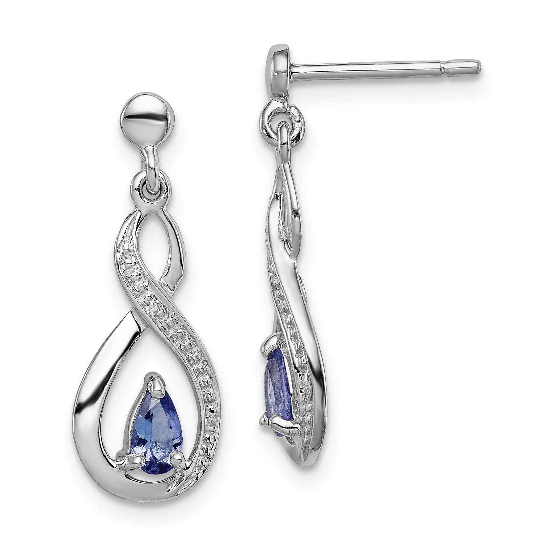 Sterling Silver Rhodium-plated Tanzanite & Diamond Earrings (QDX983)