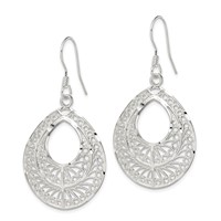 Sterling Silver Polished Textured D C Filigree Teardrop Dangle Earrings view 2