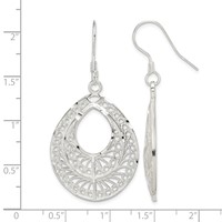 Sterling Silver Polished Textured D C Filigree Teardrop Dangle Earrings view 4