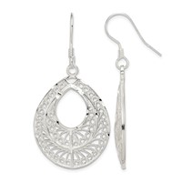 Sterling Silver Polished Textured D C Filigree Teardrop Dangle Earrings view 1