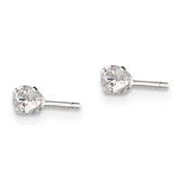 Sterling Silver Polished 3mm Round Snap Set CZ Stud Earrings view 2