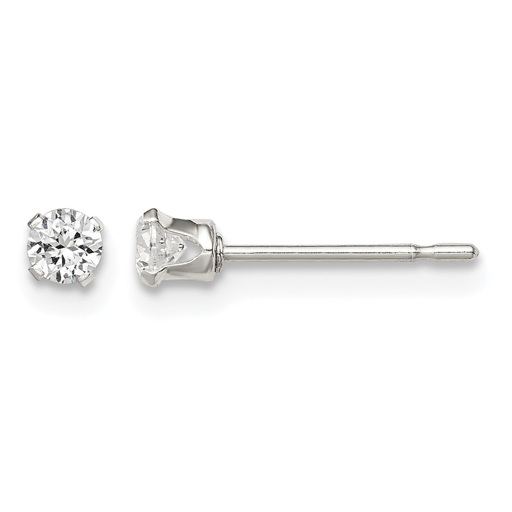 Sterling Silver Polished 3mm Round Snap Set CZ Stud Earrings