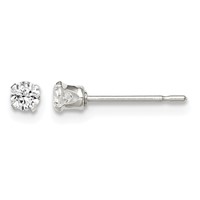 Sterling Silver Polished 3mm Round Snap Set CZ Stud Earrings view 1