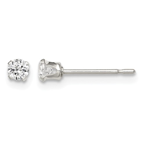 Sterling Silver Polished 3mm Round Snap Set CZ Stud Earrings