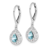 Sterling Silver Rhodium-plated Aquamarine Lever Back Earrings view 2