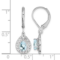 Sterling Silver Rhodium-plated Aquamarine Lever Back Earrings view 4