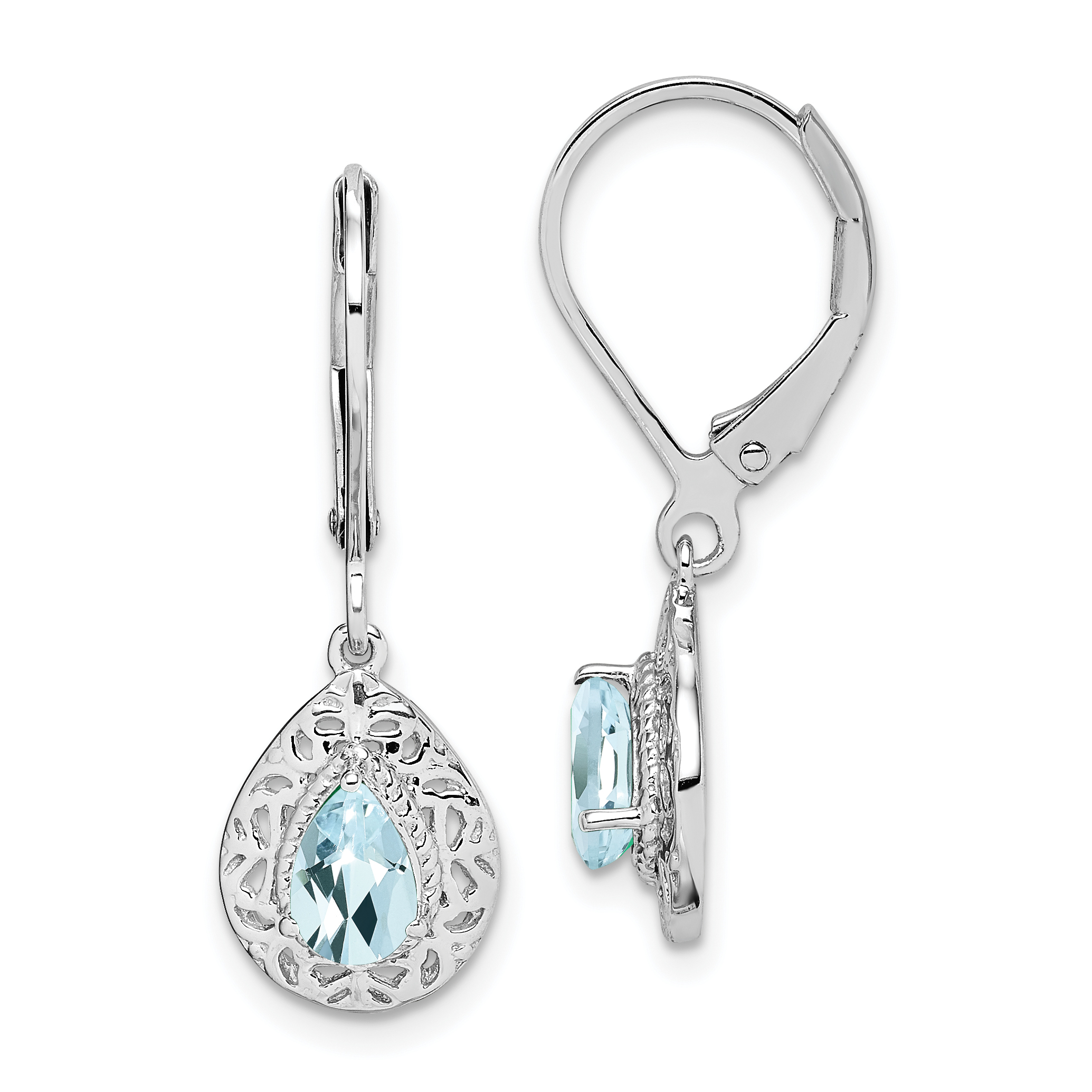Sterling Silver Rhodium-plated Aquamarine Lever Back Earrings (QE10017AQ)