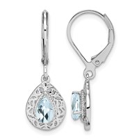 Sterling Silver Rhodium-plated Aquamarine Lever Back Earrings view 1