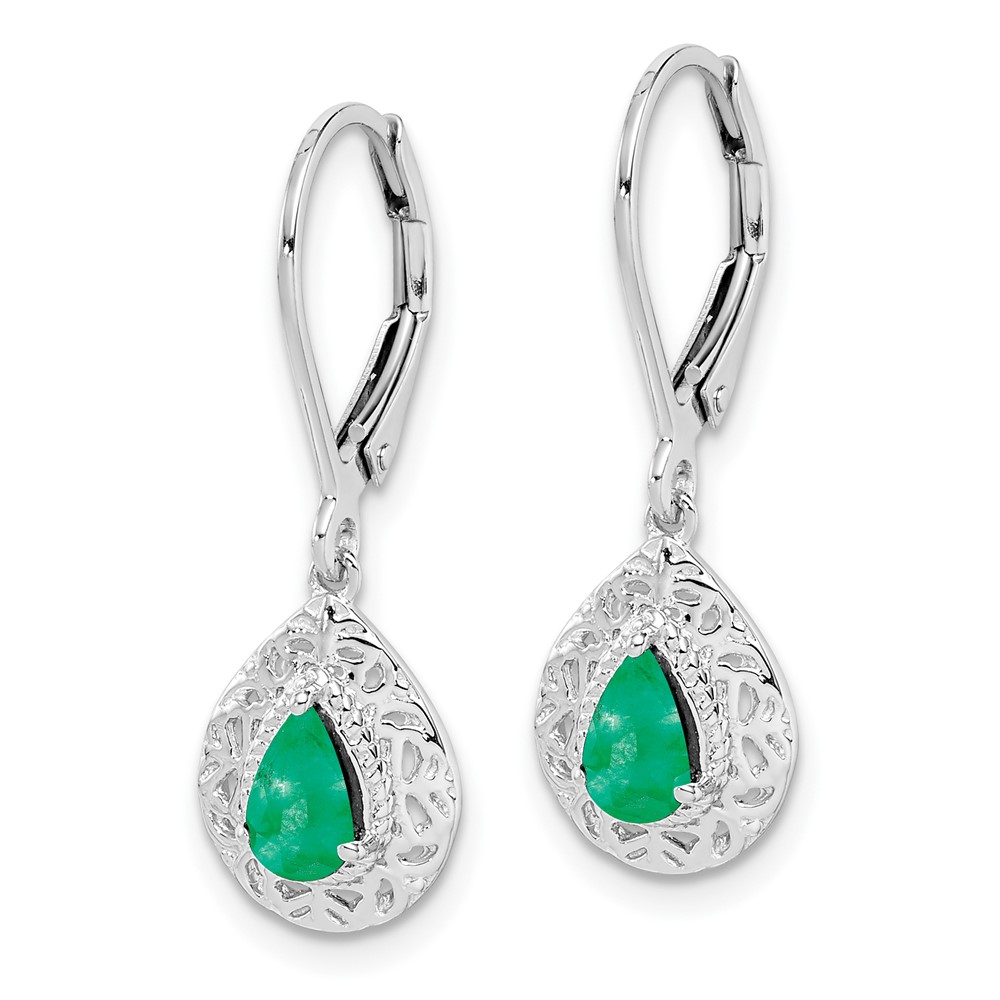 Sterling Silver Rhodium-plated Emerald Teardrop Lever Back Earrings (QE10017E)