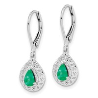 Sterling Silver Rhodium-plated Emerald Teardrop Lever Back Earrings view 2