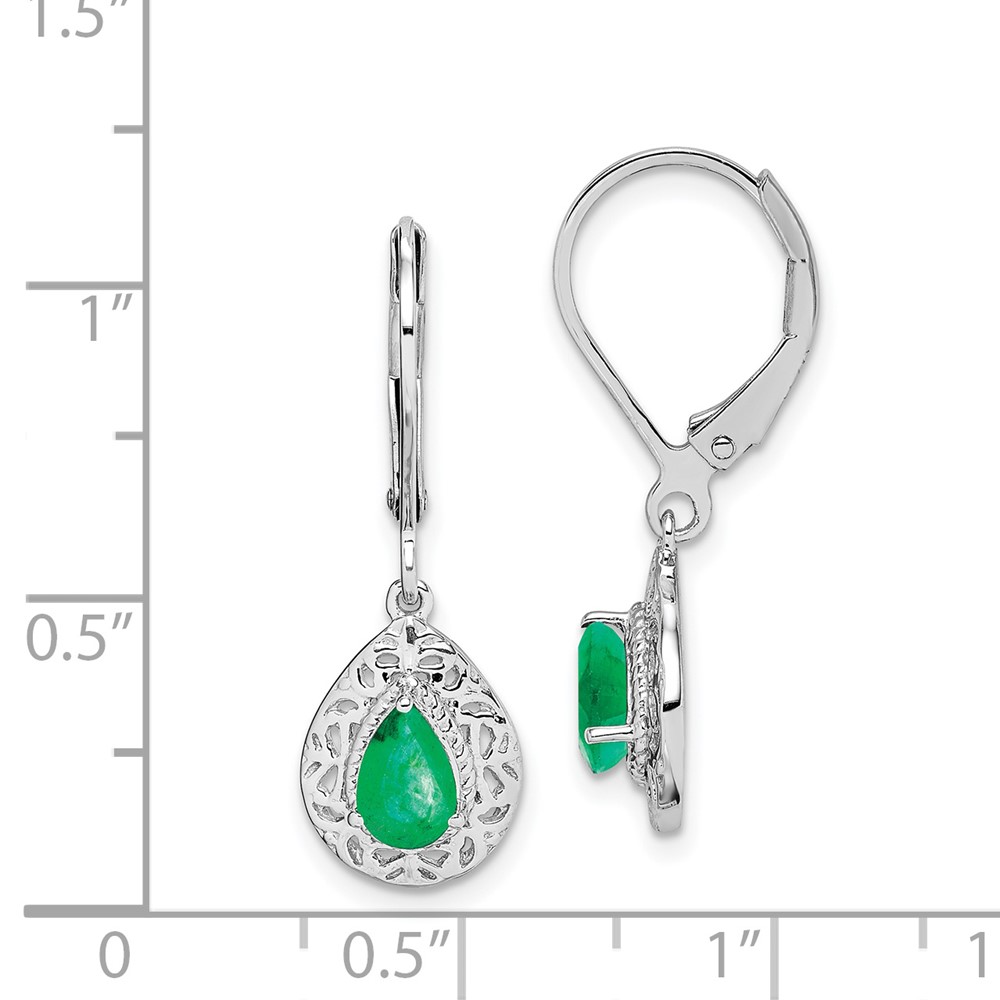 Sterling Silver Rhodium-plated Emerald Teardrop Lever Back Earrings (QE10017E)