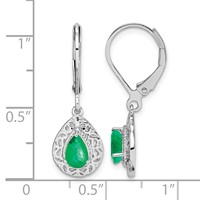 Sterling Silver Rhodium-plated Emerald Teardrop Lever Back Earrings view 4