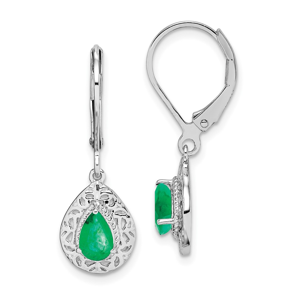 Sterling Silver Rhodium-plated Emerald Teardrop Lever Back Earrings (QE10017E)