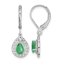 Sterling Silver Rhodium-plated Emerald Teardrop Lever Back Earrings view 1