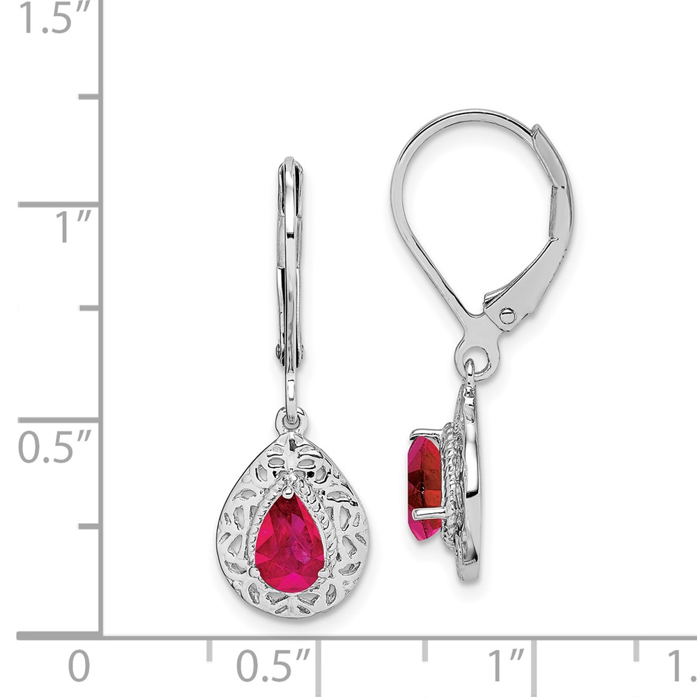 Sterling Silver Rhodium Ruby Teardrop Lever Back Earrings (QE10017R)