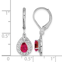Sterling Silver Rhodium Ruby Teardrop Lever Back Earrings view 4