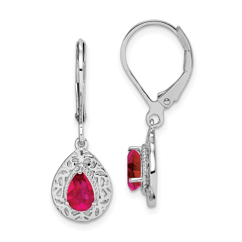 Sterling Silver Rhodium Ruby Teardrop Lever Back Earrings (QE10017R)