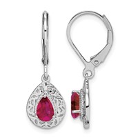 Sterling Silver Rhodium Ruby Teardrop Lever Back Earrings view 1