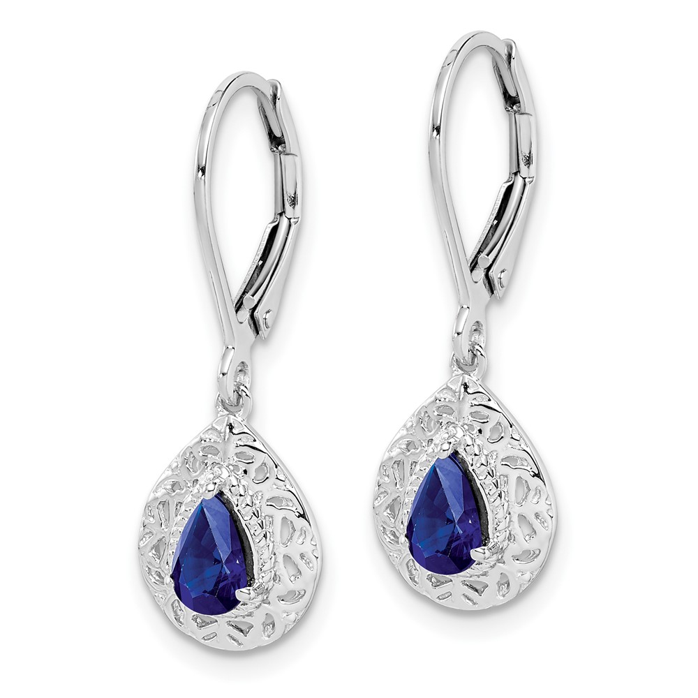 Sterling Silver Rhodium-plated Sapphire Teardrop Lever Back Earrings (QE10017S)