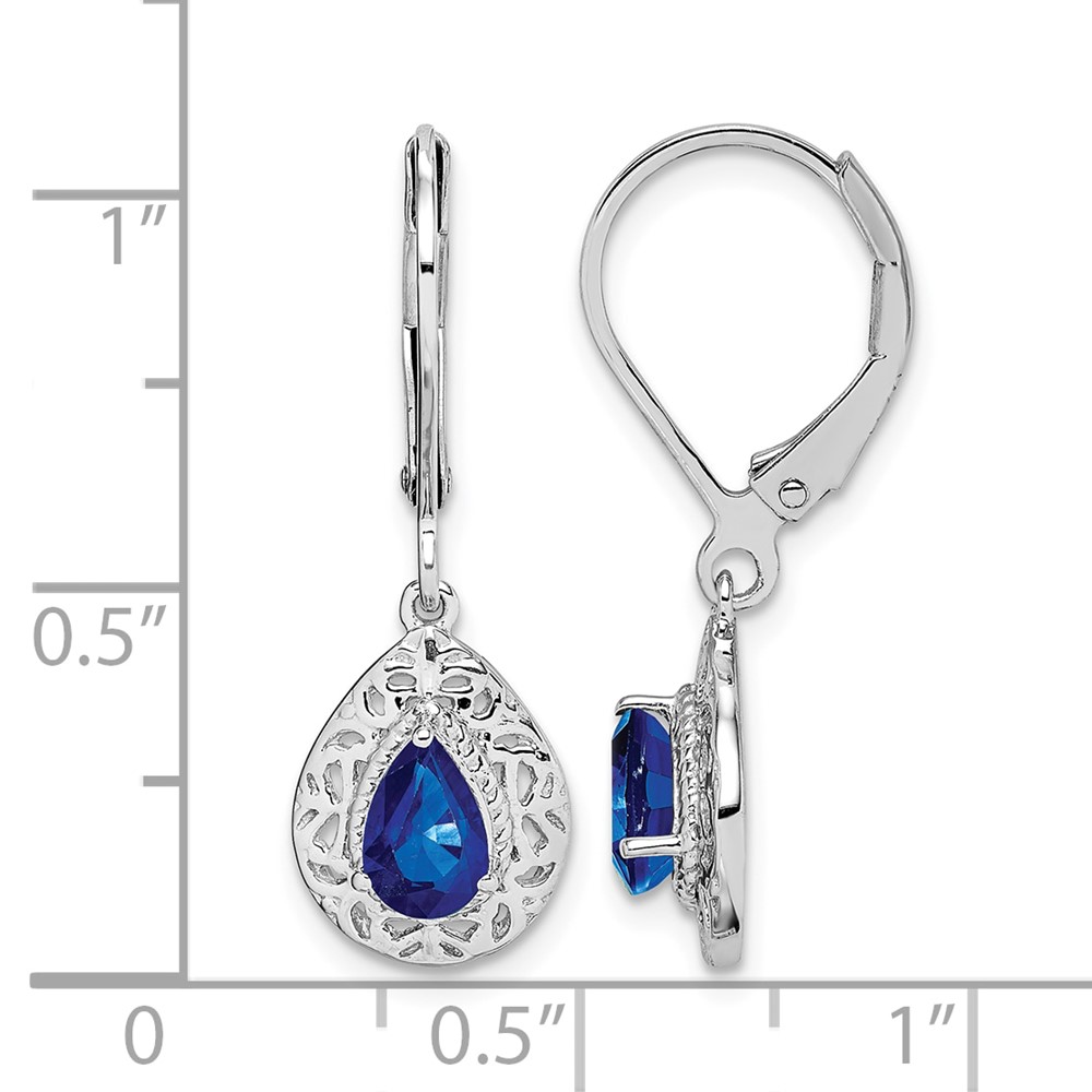 Sterling Silver Rhodium-plated Sapphire Teardrop Lever Back Earrings (QE10017S)