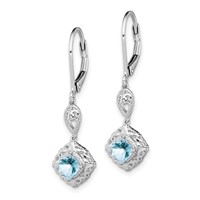 Sterling Silver Rhodium-plated Aquamarine Lever Back Earrings view 2