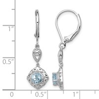 Sterling Silver Rhodium-plated Aquamarine Lever Back Earrings view 4