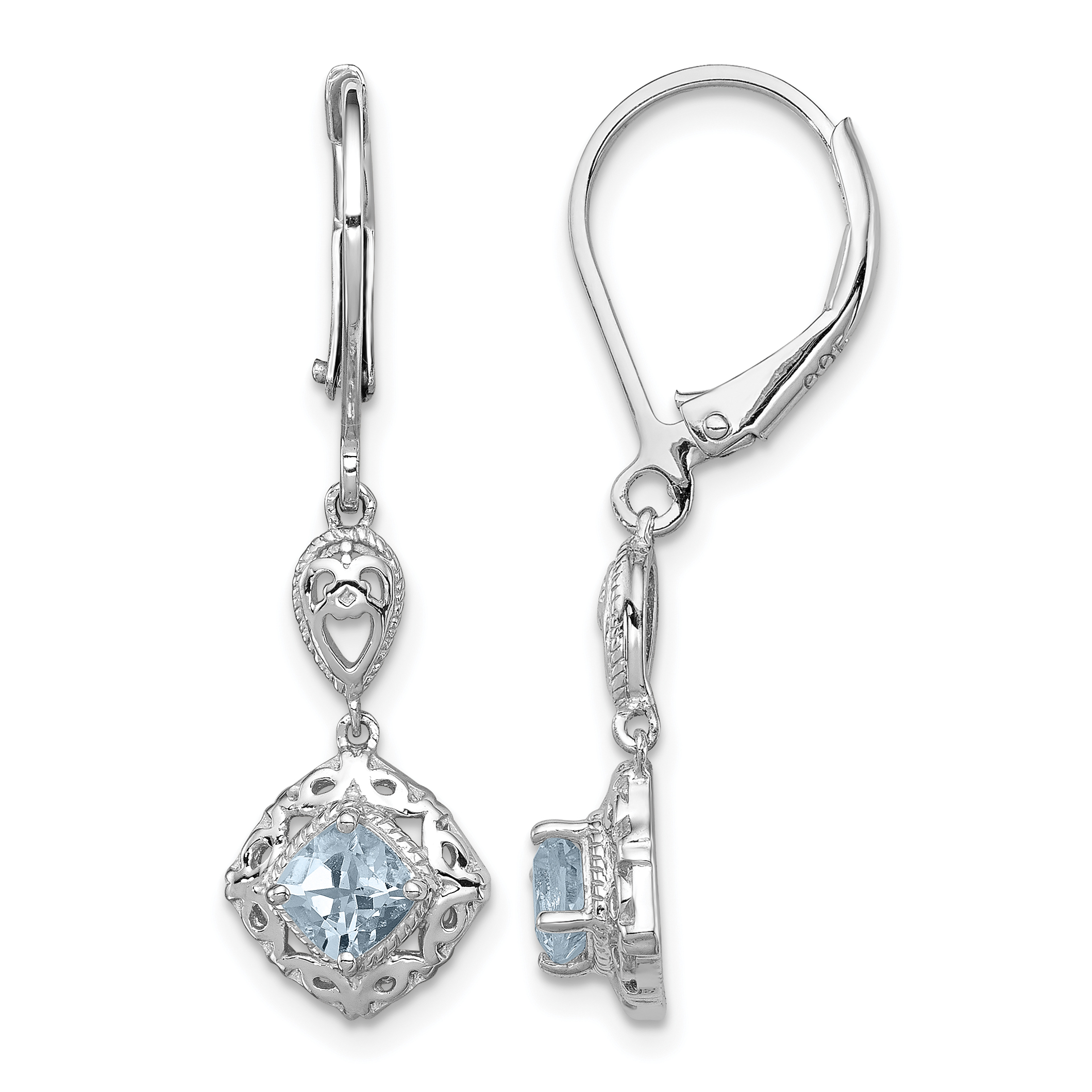 Sterling Silver Rhodium-plated Aquamarine Lever Back Earrings (QE10019AQ)