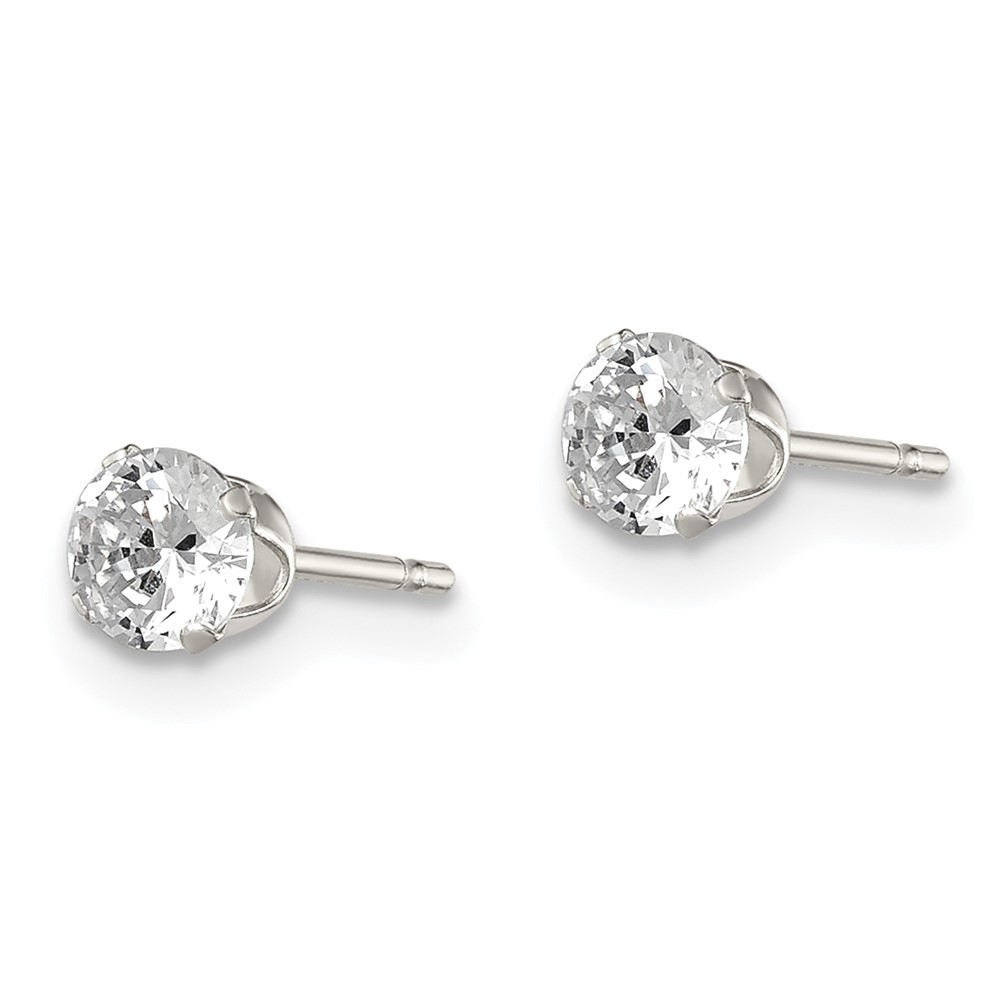 Sterling Silver 4mm Round Snap Set CZ Stud Earrings (QE1003)