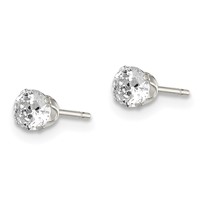 Sterling Silver 4mm Round Snap Set CZ Stud Earrings view 2