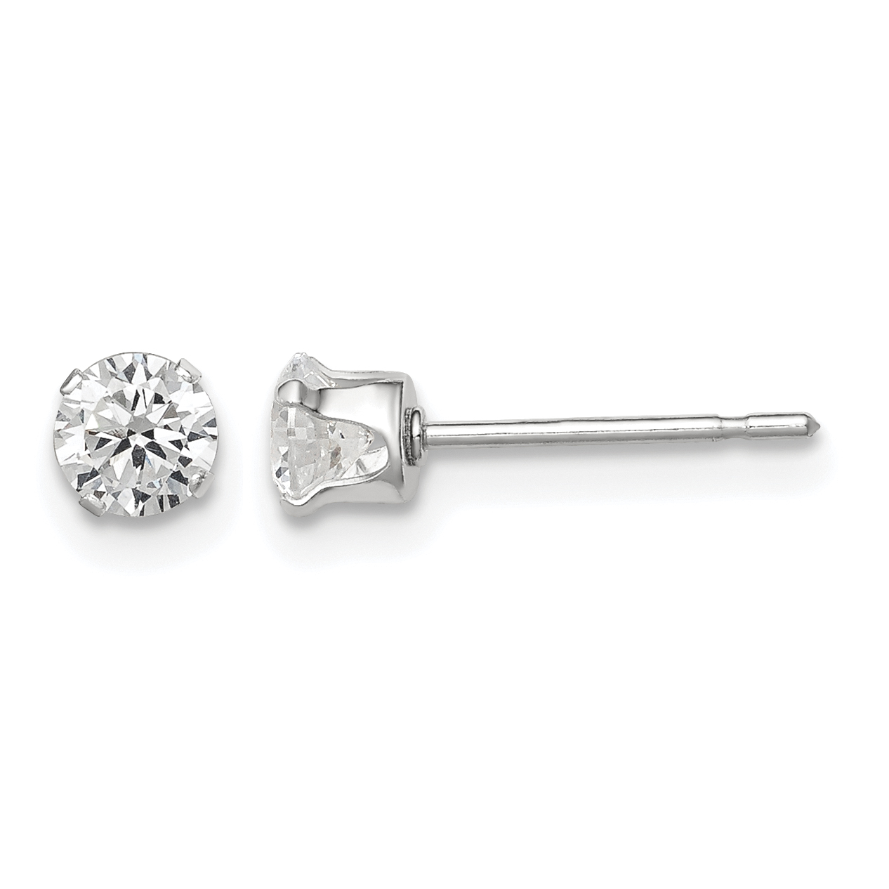 Sterling Silver 4mm Round Snap Set CZ Stud Earrings (QE1003)