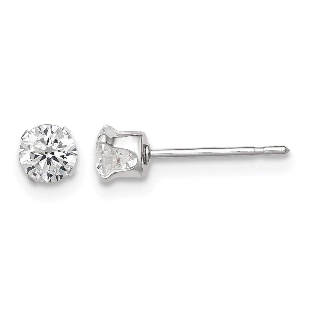 Sterling Silver 4mm Round Snap Set CZ Stud Earrings (QE1003)
