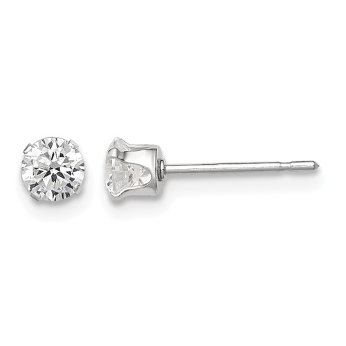 Sterling Silver 4mm Round Snap Set CZ Stud Earrings