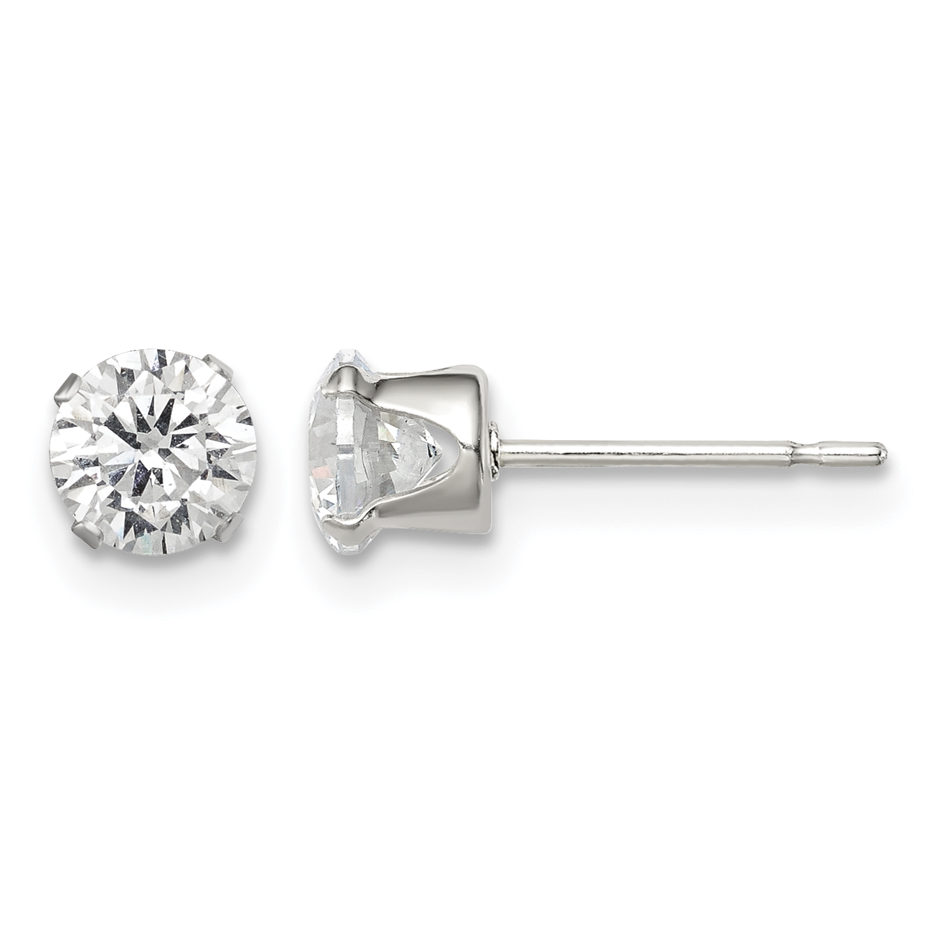Sterling Silver 5mm Round Snap Set CZ Stud Earrings (QE1004)