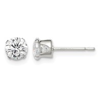 Sterling Silver 5mm Round Snap Set CZ Stud Earrings view 1