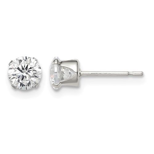 Sterling Silver 5mm Round Snap Set CZ Stud Earrings