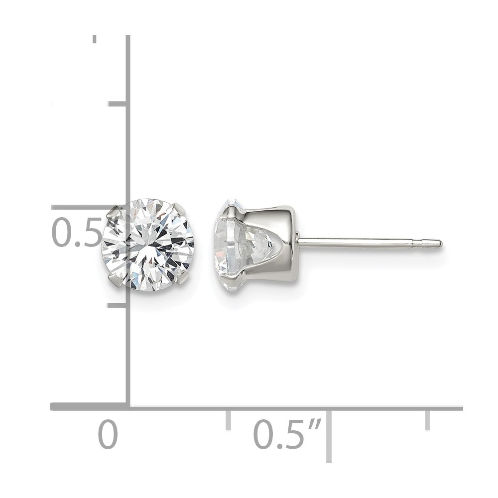Sterling Silver 6mm Round Snap Set CZ Stud Earrings (QE1005)