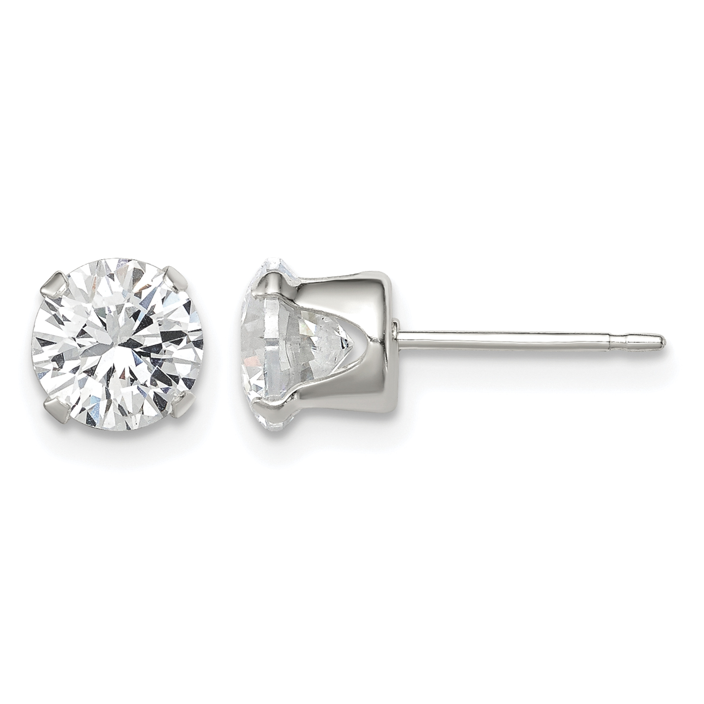 Sterling Silver 6mm Round Snap Set CZ Stud Earrings (QE1005)